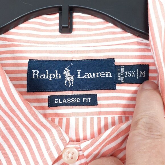 Ralph Lauren Mens Button Down Shirt 15 1/2 Medium Classic Fit Orange Stripe 746 - Picture 3 of 5